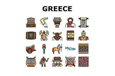 Ancient Greece Mythology History Icons Set Vector