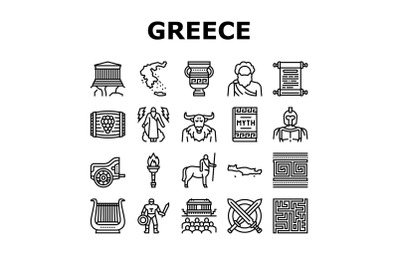 Ancient Greece Mythology History Icons Set Vector