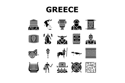 Ancient Greece Mythology History Icons Set Vector