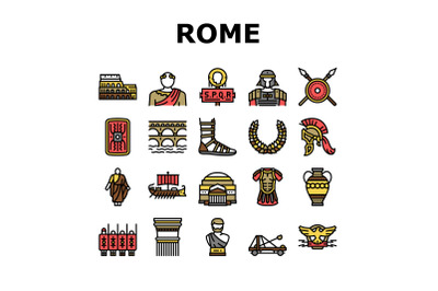 Ancient Rome Antique History Icons Set Vector