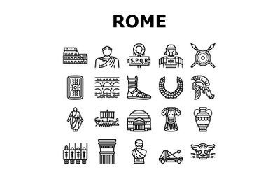 Ancient Rome Antique History Icons Set Vector