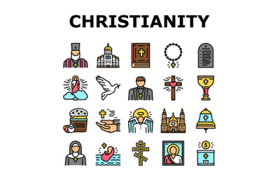 Christianity Religion Church Icons Set Vector