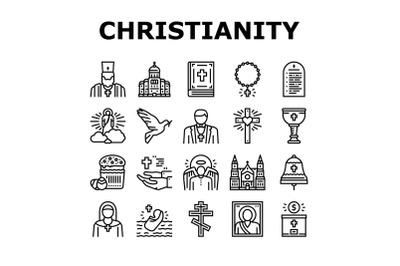 Christianity Religion Church Icons Set Vector