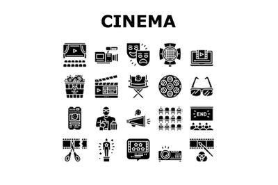 Cinema Watch Movie Entertainment Icons Set Vector