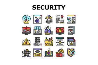 Cyber Security System Technology Icons Set Vector