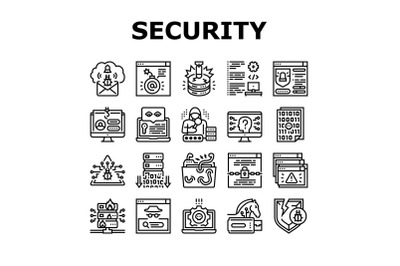 Cyber Security System Technology Icons Set Vector