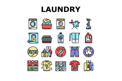 Laundry Service Washing Clothes Icons Set Vector