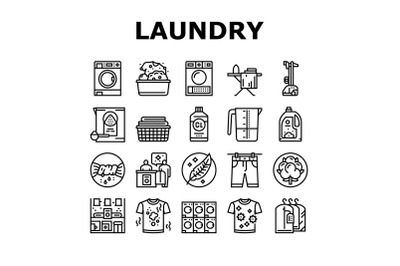 Laundry Service Washing Clothes Icons Set Vector