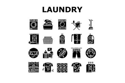 Laundry Service Washing Clothes Icons Set Vector