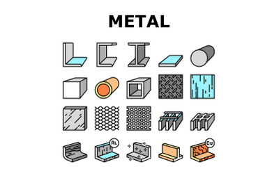 Metal Material Construction Beam Icons Set Vector