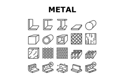 Metal Material Construction Beam Icons Set Vector