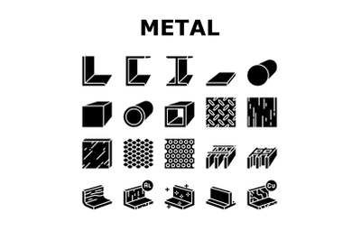 Metal Material Construction Beam Icons Set Vector