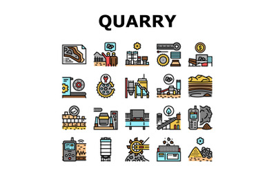 Quarry Mining Industrial Process Icons Set Vector