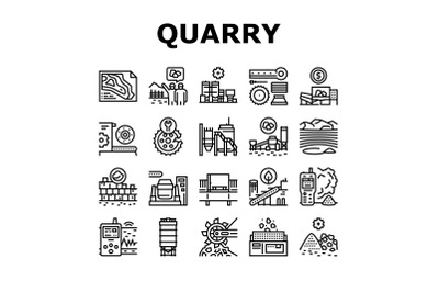 Quarry Mining Industrial Process Icons Set Vector