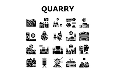 Quarry Mining Industrial Process Icons Set Vector