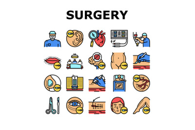 Surgery Medicine Clinic Operation Icons Set Vector