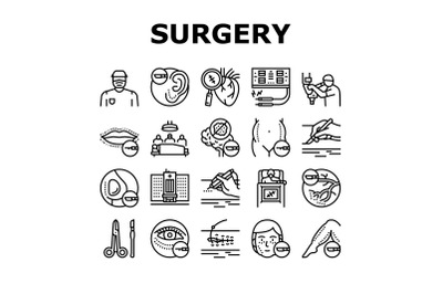 Surgery Medicine Clinic Operation Icons Set Vector