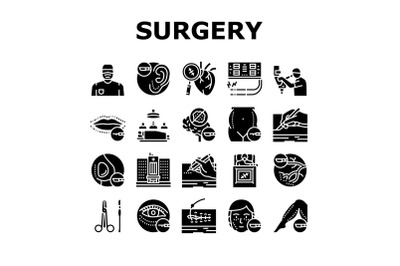 Surgery Medicine Clinic Operation Icons Set Vector