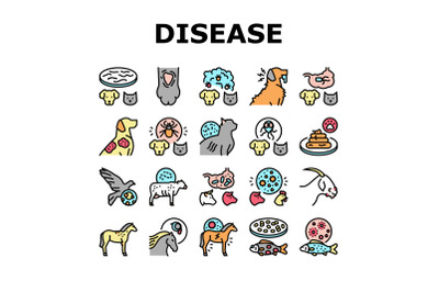 Pet Disease Ill Health Problem Icons Set Vector