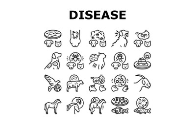 Pet Disease Ill Health Problem Icons Set Vector