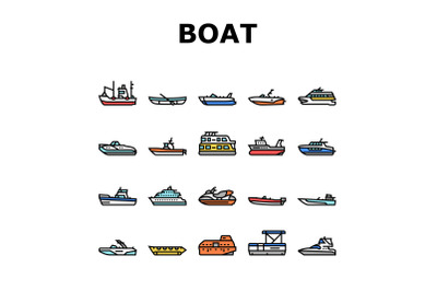 Boat Water Transportation Types Icons Set Vector