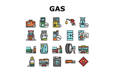 Gas Station Refueling Equipment Icons Set Vector
