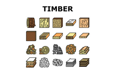 Timber Wood Industrial Production Icons Set Vector