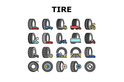 Used Tire Sale Shop Business Icons Set Vector
