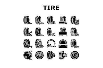 Used Tire Sale Shop Business Icons Set Vector