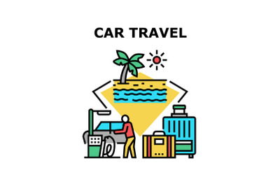 Car Travel Vacation Concept Color Illustration