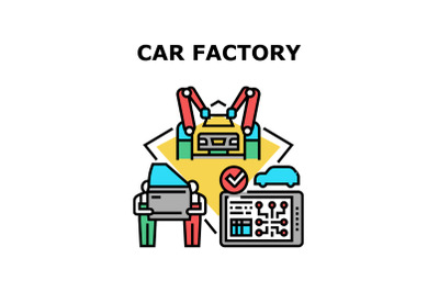 Car Factory Production Concept Color Illustration