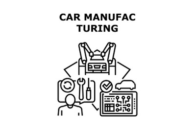 Car Manufacturing Plant Concept Black Illustration