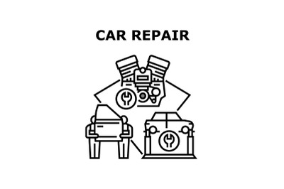 Car Repair Service Concept Black Illustration
