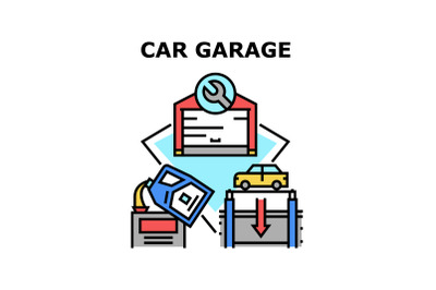 Car Garage Building Concept Color Illustration