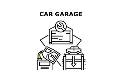 Car Garage Building Concept Black Illustration