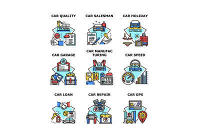 Car Manufacturing Set Icons Vector Illustrations