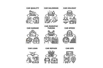 Car Manufacturing Set Icons Vector Illustrations