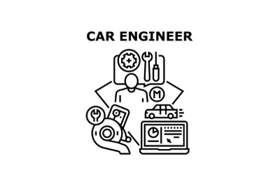 Car Engineer Vector Concept Black Illustration