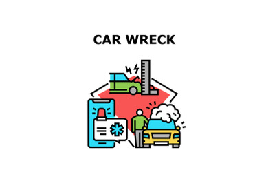 Car Wreck Crash Vector Concept Color Illustration