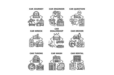 Car Dealership Set Icons Vector Illustrations