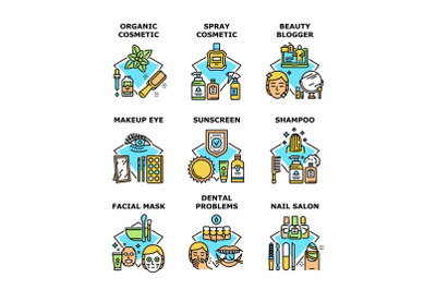Cosmetic Makeup Set Icons Vector Illustrations