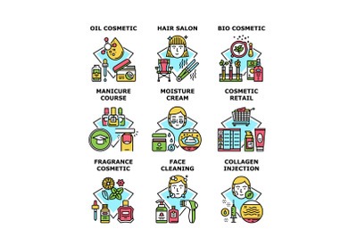 Cosmetic Retail Set Icons Vector Illustrations