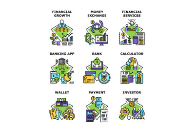 Financial Services Set Icons Vector Illustrations