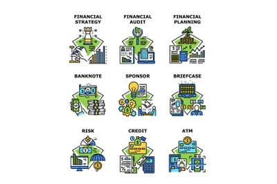 Financial Strategy Set Icons Vector Illustrations