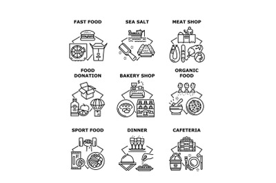 Food Cafeteria Set Icons Vector Illustrations