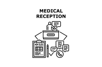 Medical Reception Desk Concept Black Illustration