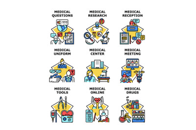 Medical Research Set Icons Vector Illustrations