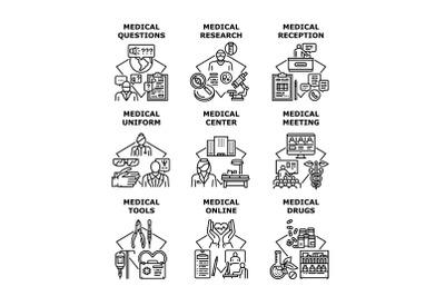 Medical Research Set Icons Vector Illustrations