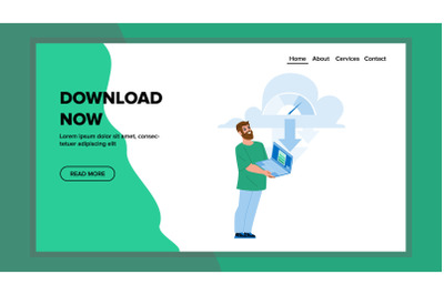 Man Download Now Files From Cloud Storage Vector