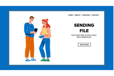 Boy And Girl Sending File On Digital Device Vector